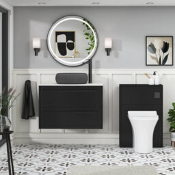 Royal Bathrooms Royal Bathroom Elmore 800mm Nocturne Black Wall Mounted Bathroom Vanity Unit 2 Drawer Plain White Worktop With Milan Black Basin - thumbnail 5