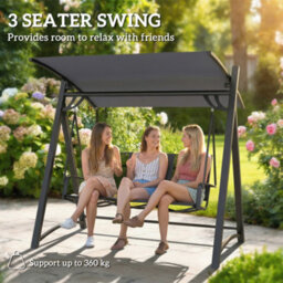 Outsunny 3 Seater Swing Chair, Garden Swing Bench With Adjustable Canopy - thumbnail 4