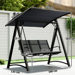 Outsunny 3 Seater Swing Chair, Garden Swing Bench With Adjustable Canopy - thumbnail 3