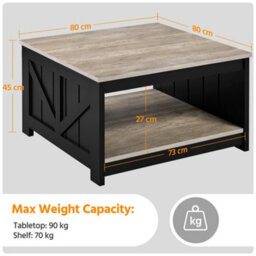 Yaheetech Square Wooden Coffee Table Side Table With Storage For Small Spaces Grey - thumbnail 3