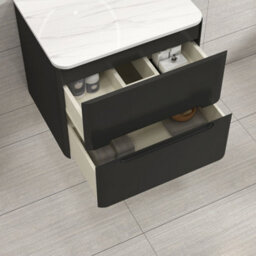 Royal Bathrooms Venice 600mm Matt Nocturne Black Wall Mounted Bathroom Countertop Vanity Unit 2 Drawer With Art Basin - thumbnail 5
