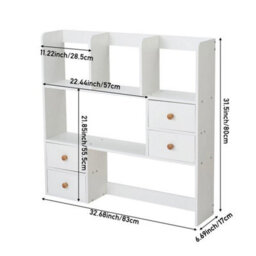 83X17X80 Wood Desktop Bookshelf Storage Organizer Display Shelf Bookcase Rack With Drawer - thumbnail 2