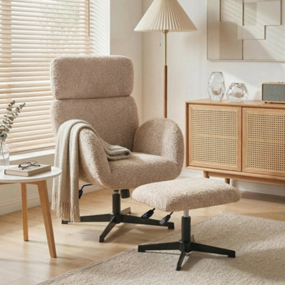 Homcom Swivel Armchair With Footstool, Rocking Accent Chair, Light Brown - image 1