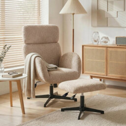 Homcom Swivel Armchair With Footstool, Rocking Accent Chair, Light Brown