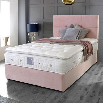 Divan Base Direct Shire Brecon 4000 Pocket Sprung Natural Fillings Pillow Top Divan Bed Set 2Ft6 Small Single 2 Drawers Side- Plush Pink - image 1