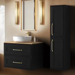 Heze Furniture Classic 2 Bathroom Vanity Units Wall Cabinets Set 35Cm & 80Cm With Worktop - Black - thumbnail 1
