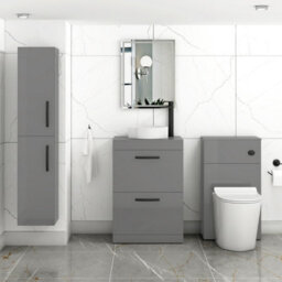 Royal Bathrooms Turin 600mm Freestanding Bathroom Vanity Unit With Sink 2 Drawer Indigo Grey Gloss & Art Countertop Basin - thumbnail 3