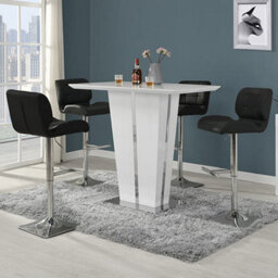 Furniture in Fashion Memphis Glass White Gloss Bar Table 4 Candid Black Stools