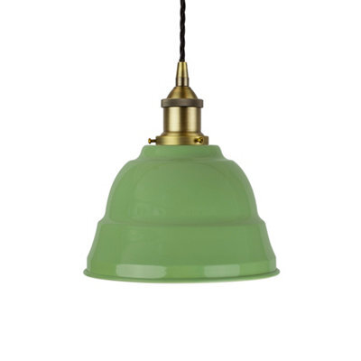 Mint Green Lincoln Painted Dome Pendant Light With Matt Antique Brass Lamp Holder And Black Twisted Cable - Se Home - image 1