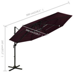 Berkfield Harmful 4-Tier Parasol With Aluminium Pole Bordeaux Red 3X3 M - thumbnail 8