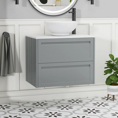 Royal Bathrooms Royal Bathroom Elmore 700mm Matt Pebble Grey Wall Mounted Countertop Bathroom Vanity Unit 2 Drawer With Breeze Basin - image 1