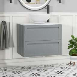 Royal Bathrooms Royal Bathroom Elmore 700mm Matt Pebble Grey Wall Mounted Countertop Bathroom Vanity Unit 2 Drawer With Breeze Basin - thumbnail 1