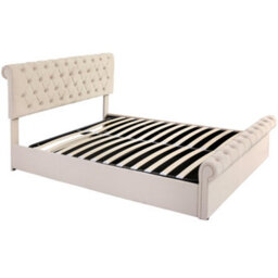 HomeTouch Modern Ottoman Velvet Double Bed Frame 4Ft6 Tufted Headboard With Large Under Bed Storage Beige Cream 135X190Cm - thumbnail 9