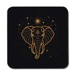 Benjamin Tate Design Gold Foil Elephant Placemat And Coaster Set With Wood Base Limited Edition Designer Artwork - thumbnail 3
