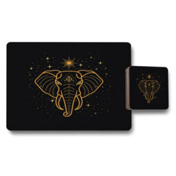 Benjamin Tate Design Gold Foil Elephant Placemat And Coaster Set With Wood Base Limited Edition Designer Artwork - thumbnail 1