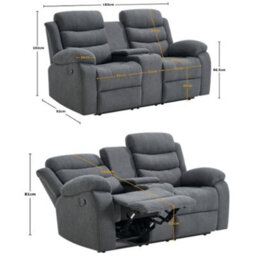 More4Homes Boston 2 Seater Manual Recliner Sofa W Drinks Console (Grey) - thumbnail 9