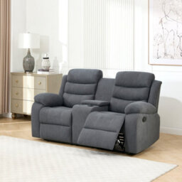 More4Homes Boston 2 Seater Manual Recliner Sofa W Drinks Console (Grey) - thumbnail 7