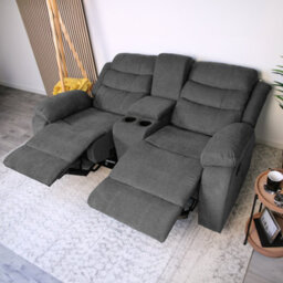 More4Homes Boston 2 Seater Manual Recliner Sofa W Drinks Console (Grey) - thumbnail 2