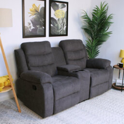 More4Homes Boston 2 Seater Manual Recliner Sofa W Drinks Console (Grey)