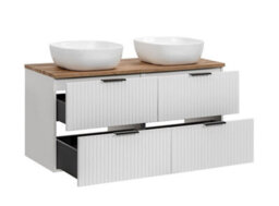 Impact Furniture White Double Bathroom Double Vanity Unit With Basins And Countertop 120Cm Oak Worktop Ribbed Textured Drawers Adel - thumbnail 4