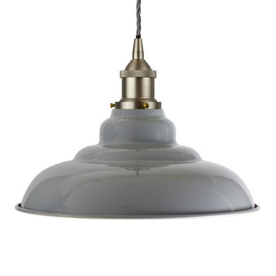 French Grey St Edmund's Painted Dome Pendant Light With Brushed Chrome Lamp Holder And Grey Twisted Cable - Se Home - image 1
