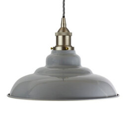 French Grey St Edmund's Painted Dome Pendant Light With Brushed Chrome Lamp Holder And Grey Twisted Cable - Se Home