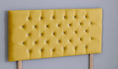Comfy Deluxe 4Ft Small Double 26Inch Mustard Plush Chesterfield Headboard