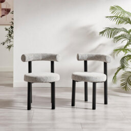Furniturebox Uk 2X Isola Grey Fabric Dining Chairs Black Legs - thumbnail 2