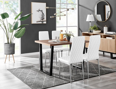 Furniturebox Uk Kylo Brown Wood Effect Dining Table & 4 White Milan Chrome Leg Chairs - image 1