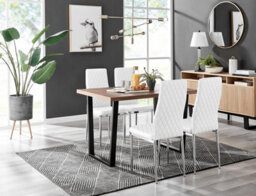 Furniturebox Uk Kylo Brown Wood Effect Dining Table & 4 White Milan Chrome Leg Chairs