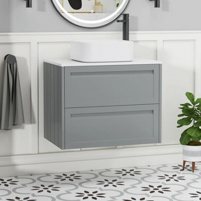 Royal Bathrooms Royal Bathroom Elmore 700mm Matt Pebble Grey Wall Mounted Bathroom Vanity Unit 2 Drawer Plain White Worktop With Elena Basin - image 1
