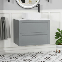 Royal Bathrooms Royal Bathroom Elmore 700mm Matt Pebble Grey Wall Mounted Bathroom Vanity Unit 2 Drawer Plain White Worktop With Elena Basin - thumbnail 1