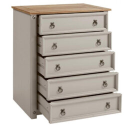 Mercers Furniture Corona Grey Wax Small 5 Drawer Chest Of Drawers Solid Wood Pine Wooden With Mexican Styling - thumbnail 2