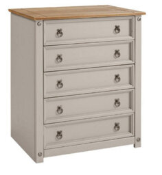Mercers Furniture Corona Grey Wax Small 5 Drawer Chest Of Drawers Solid Wood Pine Wooden With Mexican Styling - thumbnail 4