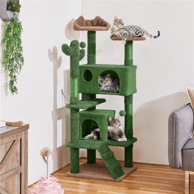 Yaheetech Green/brown 138Cm Cactus Cat Tower With Padded Perch, Platform, Condos, Ramp - image 1