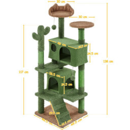 Yaheetech Green/brown 138Cm Cactus Cat Tower With Padded Perch, Platform, Condos, Ramp - thumbnail 3