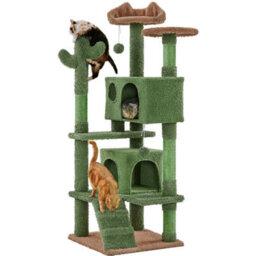 Yaheetech Green/brown 138Cm Cactus Cat Tower With Padded Perch, Platform, Condos, Ramp - thumbnail 2