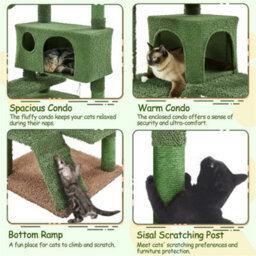 Yaheetech Green/brown 138Cm Cactus Cat Tower With Padded Perch, Platform, Condos, Ramp - thumbnail 7