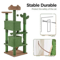 Yaheetech Green/brown 138Cm Cactus Cat Tower With Padded Perch, Platform, Condos, Ramp - thumbnail 8
