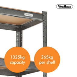 Vonhaus Garage Shelving Units, 5-Tier Storage Shelves With 1325Kg Capacity, Extra Wide Heavy Duty Shelving With Adjustable Layout - thumbnail 3