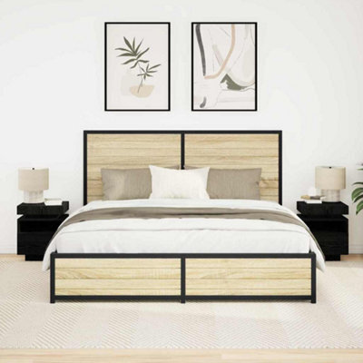 Berkfield Bedside Cabinet With Led Lights 2 Pcs Black Oak 40X39X48,5 Cm - image 1