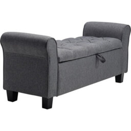 Storage Footstool Dark Grey Linen Ottoman With Tufted Button Top Bedroom Seat - thumbnail 6