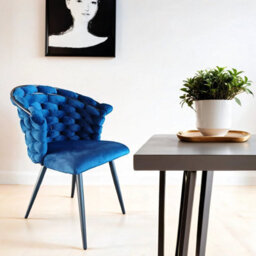 PureLifestyleWonders Designer Luxury Velvet Dining Chair With Black Legs In Blue Valencia - thumbnail 2