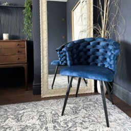 PureLifestyleWonders Designer Luxury Velvet Dining Chair With Black Legs In Blue Valencia