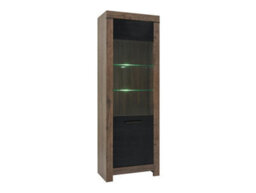 Arte Balin 68 Cm 1 Door Display Cabinet With Led Lights Oak Monastery Oak Black - thumbnail 1