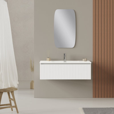 Banyetti Linea Matt White Ribbed Wall Hung Vanity Unit 1000mm X 390mm - image 1