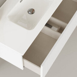 Banyetti Linea Matt White Ribbed Wall Hung Vanity Unit 1000mm X 390mm - thumbnail 4