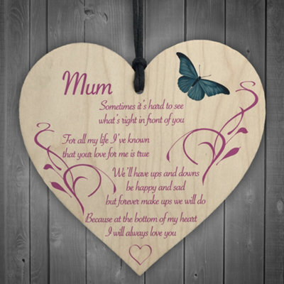 Red Ocean Mum I Will Always Love You Wooden Hanging Heart - image 1