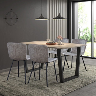Hallowood Furniture Dudley Dining Set, 150Cm Modern Industrial Table With 4 Taupe Faux Leather Chairs - image 1