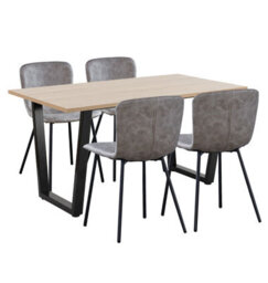 Hallowood Furniture Dudley Dining Set, 150Cm Modern Industrial Table With 4 Taupe Faux Leather Chairs - thumbnail 8